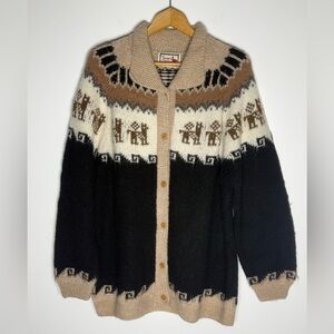 Vintage Alpaca Connection Peruvian 100% Alpaca Wool Fair Isle Cardigan Sweater